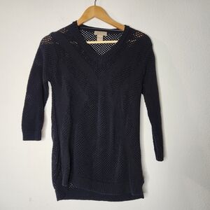 Art & Soul Black Cotton Lace Eyelets V-neck Top Swim Cover Medium